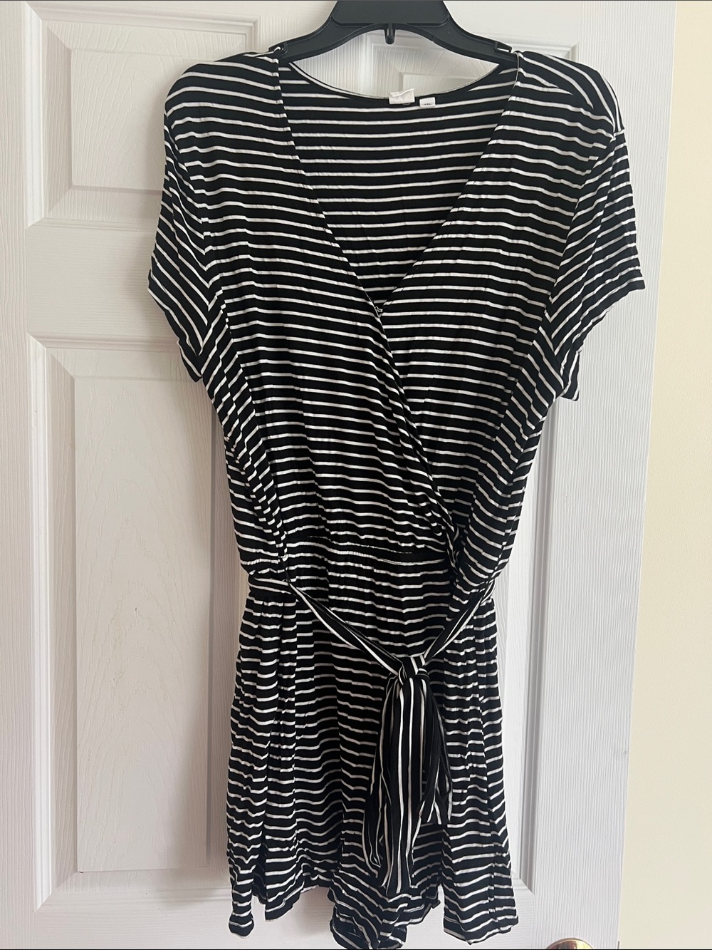 Black & White Striped Wrap-Front Women’s Romper